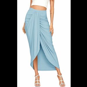 SheIn Women's Casual Slit Wrap Asymmetrical Elastic High Waist Maxi Draped Skirt